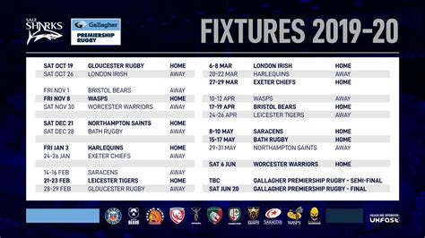 sale sharks rugby fixtures